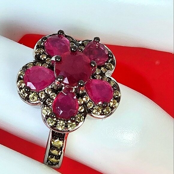 925 Sterling Silver Ring Sz 6.5 with Natural Round Ruby 6mm & Sapphire Gemstones - Picture 3 of 11